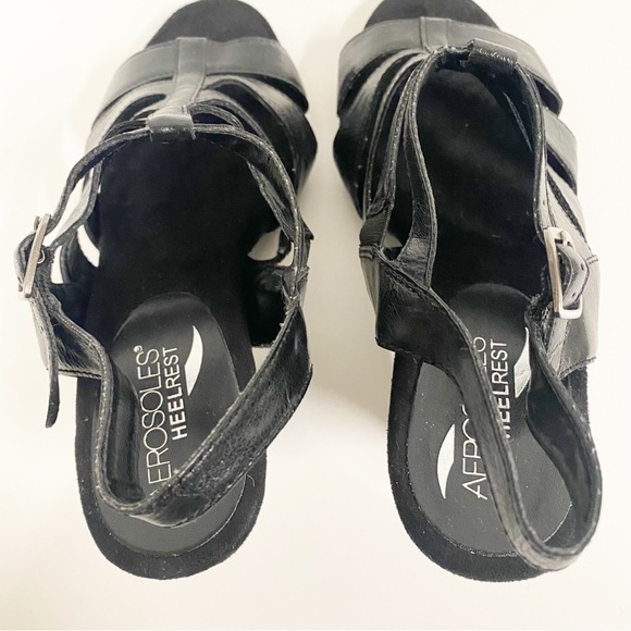 Aerosoles Heelrest Black Strappy Leather Open Toe Heels - Picture 5 of 7